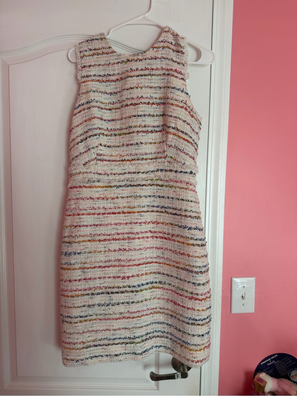 J. Crew Cream Tweed Sleeveless Stripe Dress with Multicolor Threads